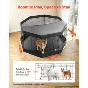 dog playpen 30 inch 8 panels exercise pen with top cover & bottom pad, indoor foldable metal pet fence with door, heavy duty puppy crate kennel pen for dogs, cats, and other small animals, black