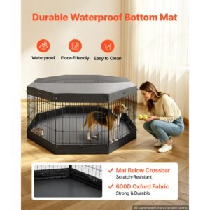 dog playpen 30 inch 8 panels exercise pen with top cover & bottom pad, indoor foldable metal pet fence with door, heavy duty puppy crate kennel pen for dogs, cats, and other small animals, black