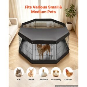dog playpen 30 inch 8 panels exercise pen with top cover & bottom pad, indoor foldable metal pet fence with door, heavy duty puppy crate kennel pen for dogs, cats, and other small animals, black