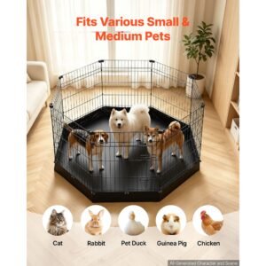 dog playpen 30 inch 8 panels foldable exercise pen with bottom pad, indoor metal pet fence with door, heavy duty puppy crate kennel, pet playpen for dogs, cats, and other small animals, black