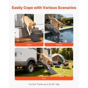 dog ramp for cars, 63" l x 17" w, folding pet ramps for medium & large dogs up to 250lbs, pet stair ramp with non slip felt rug surface, portable outdoor dog car ramps for suv & truck