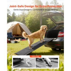 dog ramp for cars, 63" l x 17" w, folding pet ramps for medium & large dogs up to 250lbs, pet stair ramp with non slip felt rug surface, portable outdoor dog car ramps for suv & truck