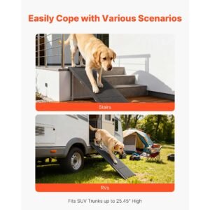 dog ramp for cars, 71" l x 20" w, folding pet ramps for medium & large dogs up to 250lbs, pet stair ramp with non slip oxford fabric surface, portable outdoor dog car ramps for suv & truck