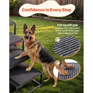 dog stairs for car, 4 steps extra wide foldable dog ramp for large dogs with non slip rug surface, portable lightweight pet ladder for car, suv, truck, high beds, sofas, support up to 200 lbs