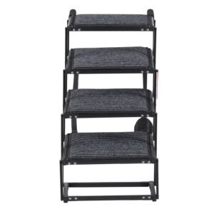 Dog Stairs for Car, 4 Steps Extra Wide Foldable Dog Ramp for Large Dogs with Non-Slip Rug Surface, Portable Lightweight Pet Ladder for Car, SUV, Truck, High Beds, Sofas, Support up to 200 lbs