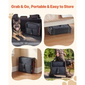 dog stairs for car, 4 steps extra wide foldable dog ramp for large dogs with non slip rug surface, portable lightweight pet ladder for car, suv, truck, high beds, sofas, support up to 200 lbs
