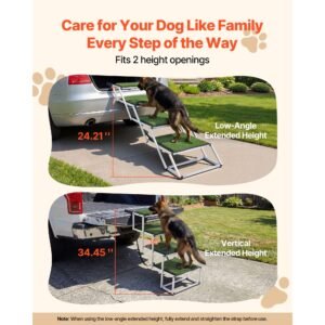dog stairs for car, 4 steps extra wide foldable dog ramp for large dogs with non slip surface, portable lightweight pet stairs ladder for car, suv, truck, high bed, sofa, support up to 200 lbs