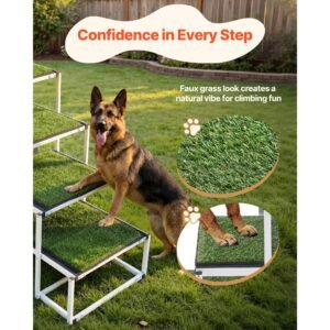 dog stairs for car, 4 steps extra wide foldable dog ramp for large dogs with non slip surface, portable lightweight pet stairs ladder for car, suv, truck, high bed, sofa, support up to 200 lbs