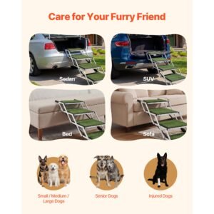 dog stairs for car, 4 steps extra wide foldable dog ramp for large dogs with non slip surface, portable lightweight pet stairs ladder for car, suv, truck, high bed, sofa, support up to 200 lbs