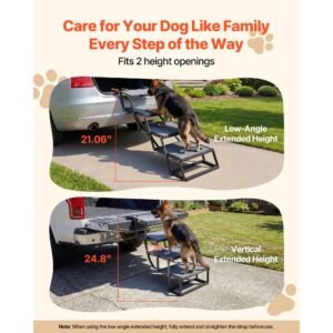 dog stairs for car, 4 steps extra wide foldable dog ramp for large dogs with non slip surface, portable lightweight pet stairs ladder for car, suv, truck, high bed, sofa, support up to 400 lbs