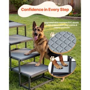 dog stairs for car, 4 steps extra wide foldable dog ramp for large dogs with non slip surface, portable lightweight pet stairs ladder for car, suv, truck, high bed, sofa, support up to 400 lbs
