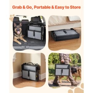dog stairs for car, 4 steps extra wide foldable dog ramp for large dogs with non slip surface, portable lightweight pet stairs ladder for car, suv, truck, high bed, sofa, support up to 400 lbs