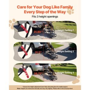 dog stairs for car, 5 steps extra wide foldable dog ramp for large dogs with non slip rug surface, portable lightweight pet ladder for car, suv, truck, high beds, sofas, support up to 200 lbs