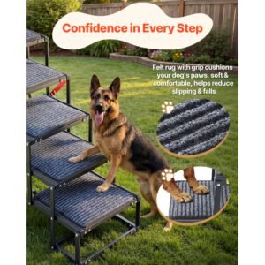 dog stairs for car, 5 steps extra wide foldable dog ramp for large dogs with non slip rug surface, portable lightweight pet ladder for car, suv, truck, high beds, sofas, support up to 200 lbs