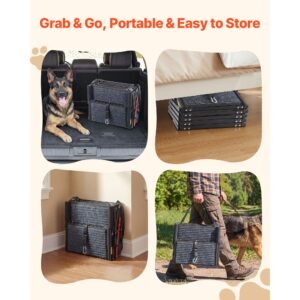 dog stairs for car, 5 steps extra wide foldable dog ramp for large dogs with non slip rug surface, portable lightweight pet ladder for car, suv, truck, high beds, sofas, support up to 200 lbs