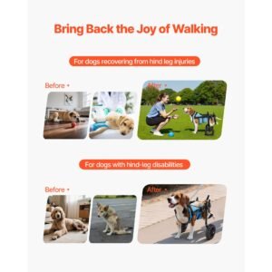 dog wheelchair for back legs, adjustable 2 wheels pet wheelchair, lightweight dog cart with shock absorbing wheels, mobility support wheel chair for disabled injured dogs up to 22lbs, small