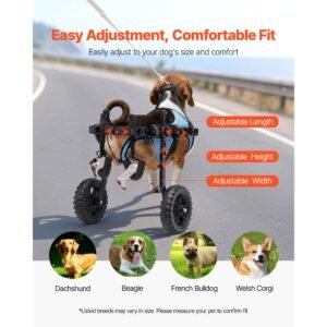 dog wheelchair for back legs, adjustable 2 wheels pet wheelchair, lightweight dog cart with shock absorbing wheels, mobility support wheel chair for disabled injured dogs up to 22lbs, small