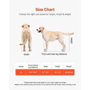 dog wheelchair for back legs, lightweight 2 wheels pet wheelchair, height, width & length adjustable, dog cart with shock absorbing wheels, for injured, disabled dogs 35 48 lbs, medium