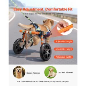 dog wheelchair for back legs, lightweight 2 wheels pet wheelchair, height, width & length adjustable, dog cart with shock absorbing wheels, for injured, disabled dogs 35 48 lbs, medium