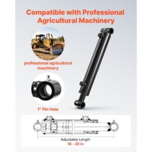 double acting hydraulic cylinder, 2" bore x 10" stroke, max 3500psi hydraulic cylinder, heavy duty welded cross tube cylinders with 1" pin hole & sae #6 port for agricultural machinery, tractors