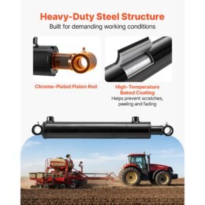 double acting hydraulic cylinder, 2" bore x 10" stroke, max 3500psi hydraulic cylinder, heavy duty welded cross tube cylinders with 1" pin hole & sae #6 port for agricultural machinery, tractors