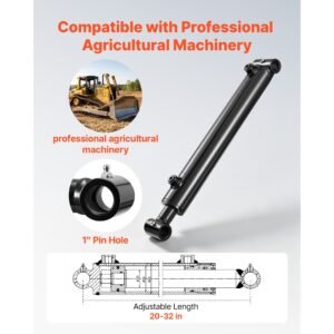 double acting hydraulic cylinder, 2" bore x 12" stroke, max 3500psi hydraulic cylinder, heavy duty welded cross tube cylinders with 1" pin hole & sae #6 port for agricultural machinery, tractors