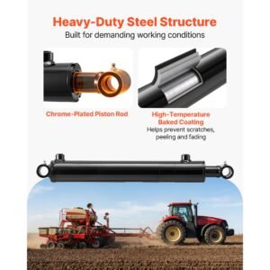 double acting hydraulic cylinder, 2" bore x 12" stroke, max 3500psi hydraulic cylinder, heavy duty welded cross tube cylinders with 1" pin hole & sae #6 port for agricultural machinery, tractors