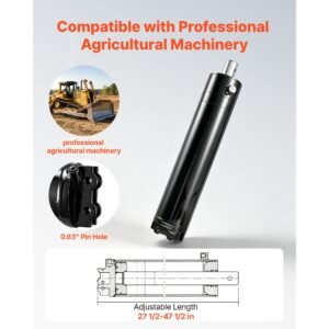 double acting hydraulic cylinder, 5" bore x 20" stroke, max 4500psi hydraulic cylinder, heavy duty welded cross tube cylinders with 0.63" pin hole & sae #6 port for agricultural machinery, tractors