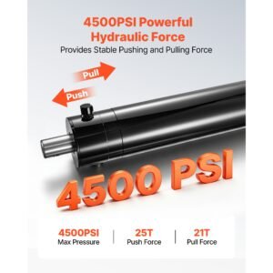 double acting hydraulic cylinder, 5" bore x 20" stroke, max 4500psi hydraulic cylinder, heavy duty welded cross tube cylinders with 0.63" pin hole & sae #6 port for agricultural machinery, tractors