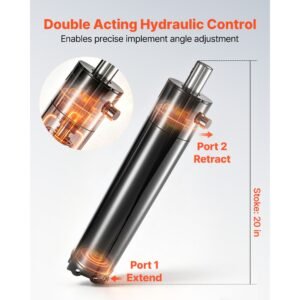 double acting hydraulic cylinder, 5" bore x 20" stroke, max 4500psi hydraulic cylinder, heavy duty welded cross tube cylinders with 0.63" pin hole & sae #6 port for agricultural machinery, tractors