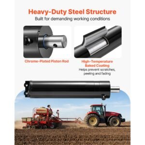 double acting hydraulic cylinder, 5" bore x 20" stroke, max 4500psi hydraulic cylinder, heavy duty welded cross tube cylinders with 0.63" pin hole & sae #6 port for agricultural machinery, tractors