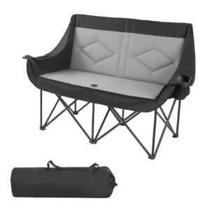 Double Camping Chair, Oversized Two Person Camp Chair with 660 lbs Heavy Duty Support, with Dual Cup Holders, Wine Glass Holders, Magazine Straps, Carry Bags for Outdoor, Beach, 1 Pack