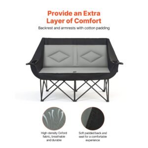double camping chair, oversized two person camp chair with 660 lbs heavy duty support, with dual cup holders, wine glass holders, magazine straps, carry bags for outdoor, beach, 1 pack