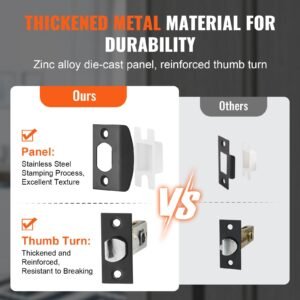 double door handle set, matte black square door lever, double front door handle set with reversible handle lever, heavy duty double door lock set with dummy, for office door or front door