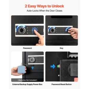 double door safe box, 3.3 cu. ft, heavy duty home safe with electronic keypad, anti theft, digital safety lock box with key, drop slot, for money, firearm, jewelry, document, valuables, black