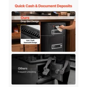 double door safe box, 3.3 cu. ft, heavy duty home safe with electronic keypad, anti theft, digital safety lock box with key, drop slot, for money, firearm, jewelry, document, valuables, black