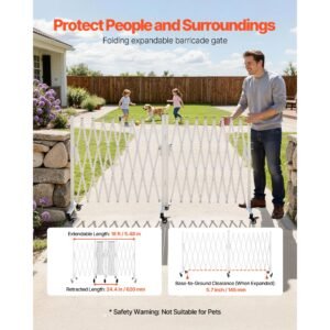 double expandable barricades, 18ft expandable safety barrier, 0 180° rotatable mobile barricade with locking casters, portable folding security gate traffic fence for patio garden stairway