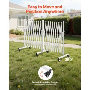 double expandable barricades, 18ft expandable safety barrier, 0 180° rotatable mobile barricade with locking casters, portable folding security gate traffic fence for patio garden stairway