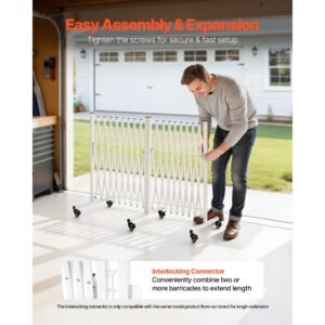 double expandable barricades, 18ft expandable safety barrier, 0 180° rotatable mobile barricade with locking casters, portable folding security gate traffic fence for patio garden stairway