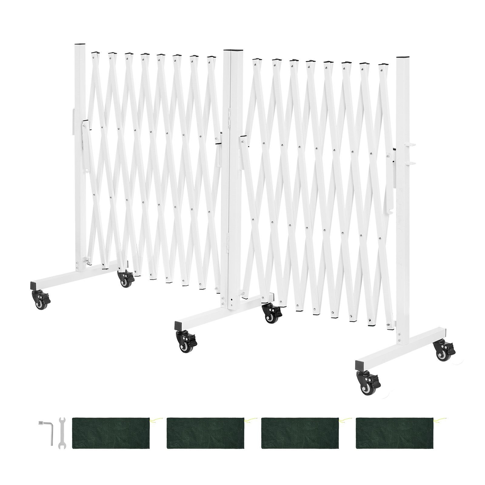 double expandable barricades, 18ft expandable safety barrier, 0 180° rotatable mobile barricade with locking casters, portable folding security gate traffic fence for patio garden stairway
