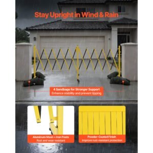 double expandable barricades, 18ft industrial safety barriers, flexible mobile barricade with locking casters, portable folding security gate metal traffic fence for driveway warehouse elevator