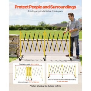 double expandable barricades, 18ft industrial safety barriers, flexible mobile barricade with locking casters, portable folding security gate metal traffic fence for driveway warehouse elevator