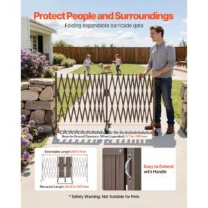 double expandable barricades, 20ft expandable safety barrier, flexible mobile barricade with locking casters, portable folding security gate metal traffic fence for patio garden stairway