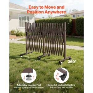 double expandable barricades, 20ft expandable safety barrier, flexible mobile barricade with locking casters, portable folding security gate metal traffic fence for patio garden stairway