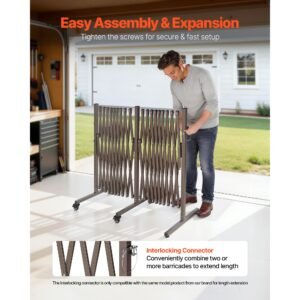 double expandable barricades, 20ft expandable safety barrier, flexible mobile barricade with locking casters, portable folding security gate metal traffic fence for patio garden stairway