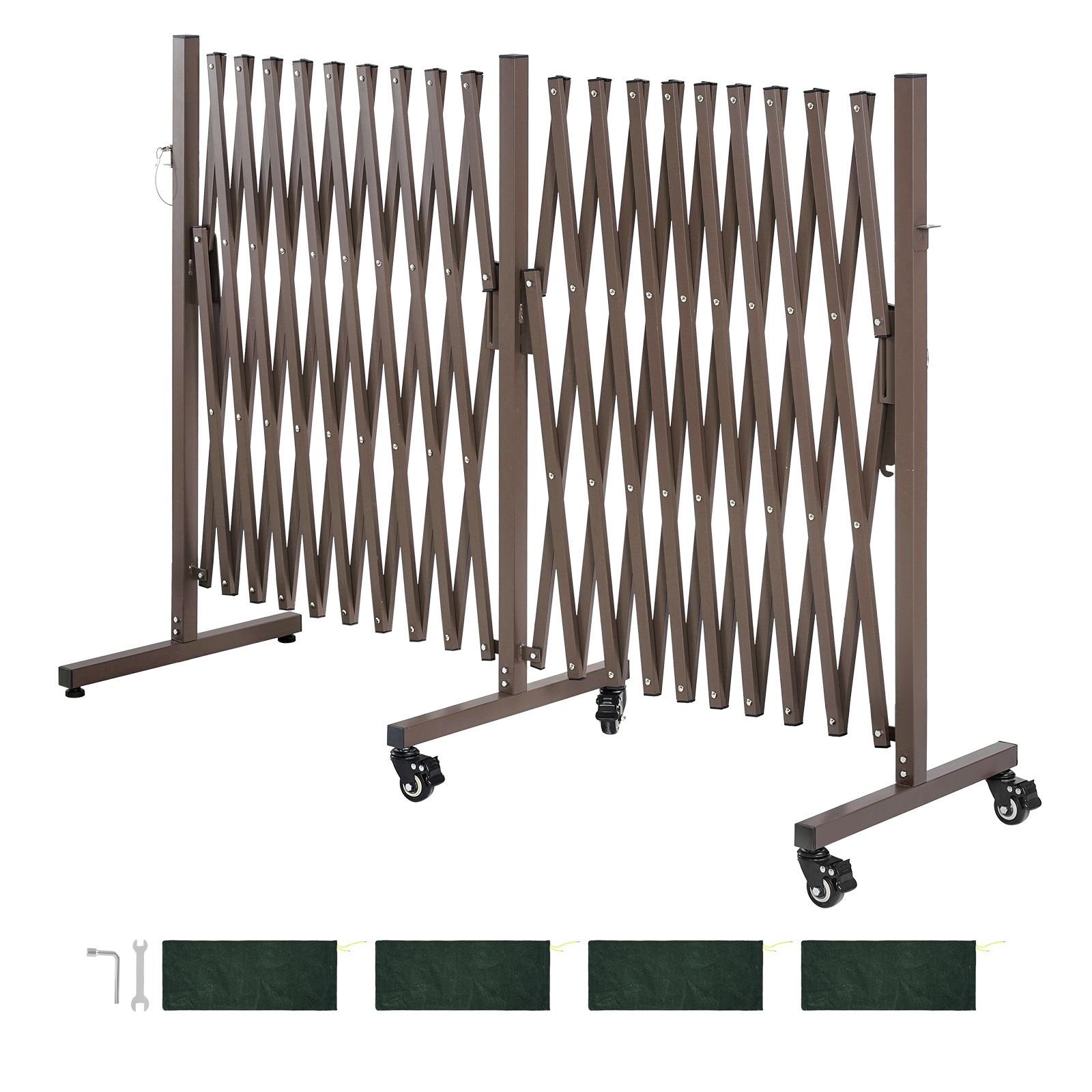 double expandable barricades, 20ft expandable safety barrier, flexible mobile barricade with locking casters, portable folding security gate metal traffic fence for patio garden stairway