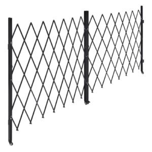 Double Folding Security Gate, Lockable Scissor Gate with 360° Swivel Casters, Outdoor Barricade Steel Retractable Gates, for Entry Security, Garage, Warehouse & Pool, 145.67 x 86.81 in (W x H)