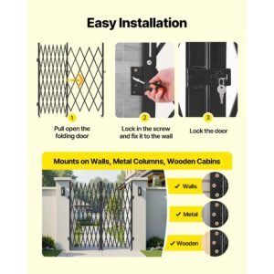 double folding security gate, lockable scissor gate with 360° swivel casters, outdoor barricade steel retractable gates, for entry security, garage, warehouse & pool, 145.67 x 86.81 in (w x h)