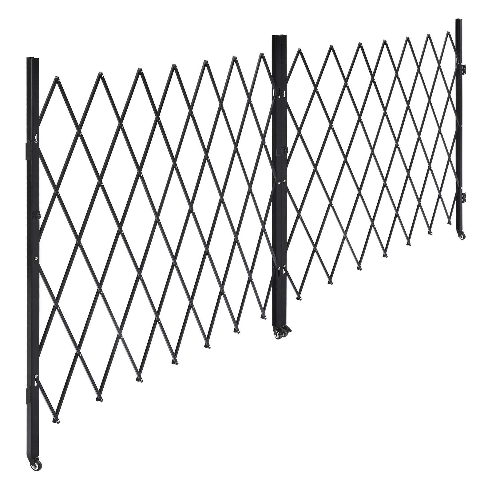 double folding security gate, lockable scissor gate with 360° swivel casters, outdoor barricade steel retractable gates, for entry security, garage, warehouse & pool, 145.67 x 86.81 in (w x h)