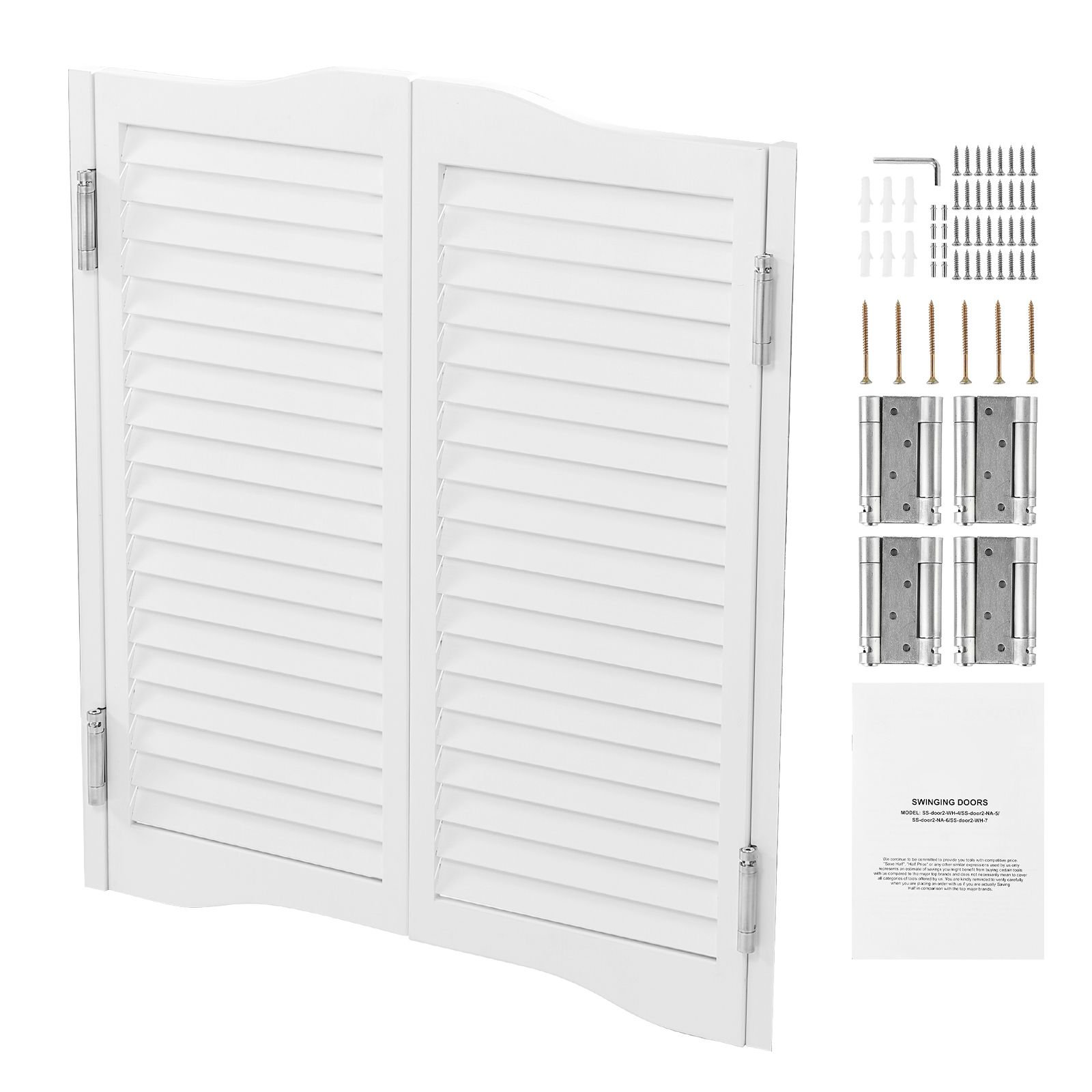 double saloon doors, 36"w x 36" h arched top interior swinging cafe doors, premium pine wood, with hinges & hardware kit, easy to install, for hallway kitchen bar pub entrance, white